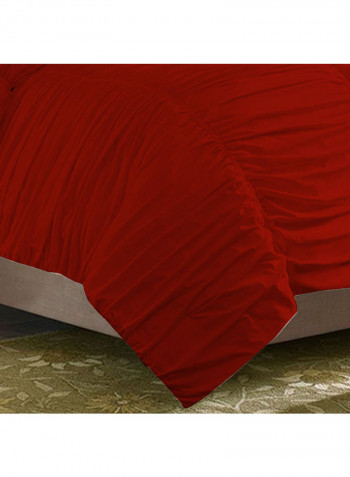 3-Piece Ruched Duvet Set Cotton Red 102 x 86inch