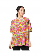 Round Neck Camo Floral Printed T-shirt Red/Pink/Green