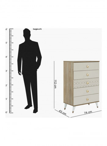 Pandora 5-Drawers Chest White/Beige 74x43x112cm