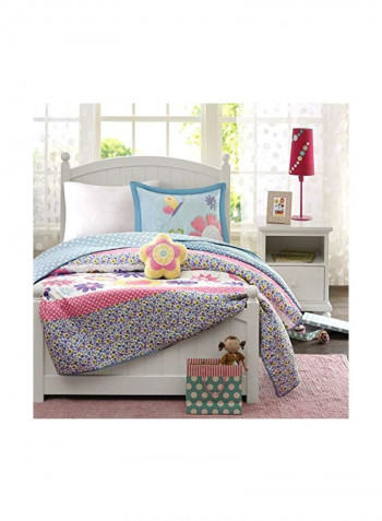 4-Piece Coverlet Set Blue/Pink/Beige