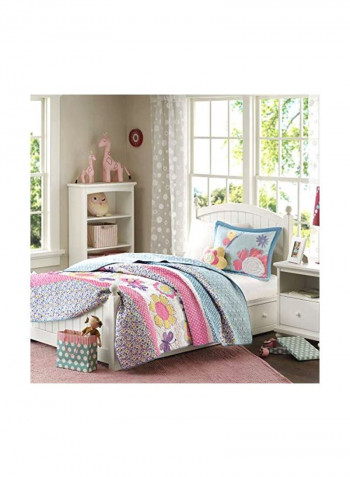 4-Piece Coverlet Set Blue/Pink/Beige