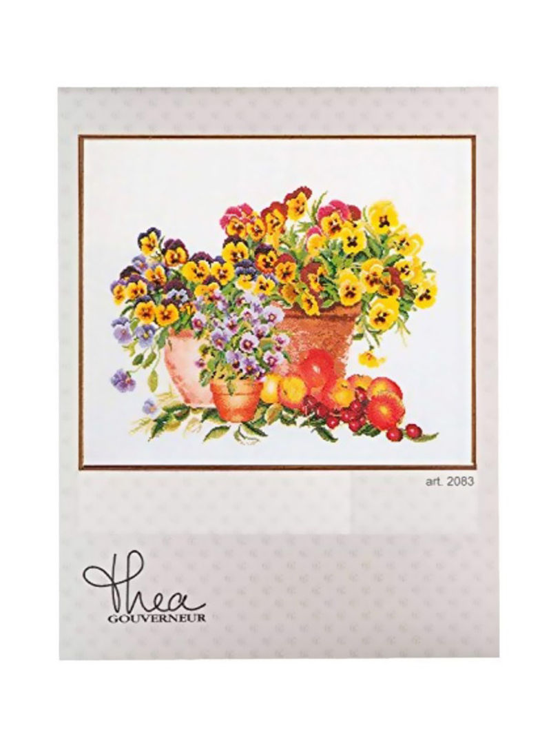 16-Piece Pansies on Aida Cross Stitch Kit Yellow/Violet/Red