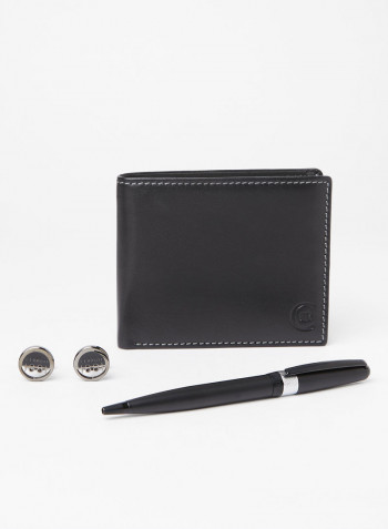 Exclusive Set Box by Cerruti 1881 Includes Black Leather Wallet and Includes Black Pen and Cufflinks