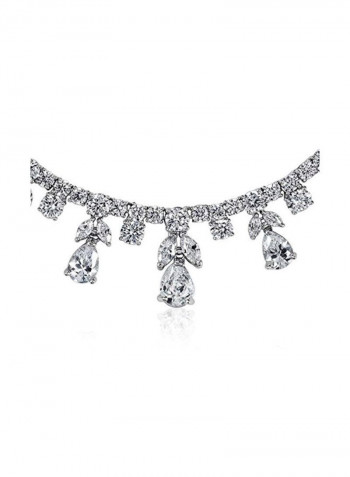Rhodium Plated Brass Cubic Zirconia Studded Necklace