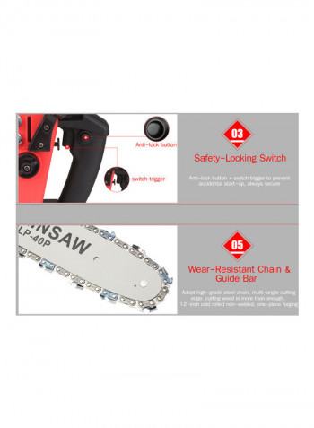 Cordless Chain Saw with One Battery and Fast Charger Black/Red 43.00 X 16.00 X 30.00cm