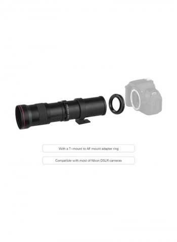 420-800mm Telephoto Lens With AF Mount Adapter Ring For Nikon DSLR Camera Black