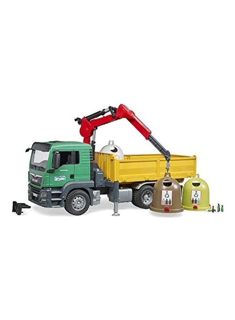 Truck With 3 Glass Recycling Containers And Bottles