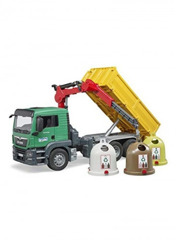 Truck With 3 Glass Recycling Containers And Bottles