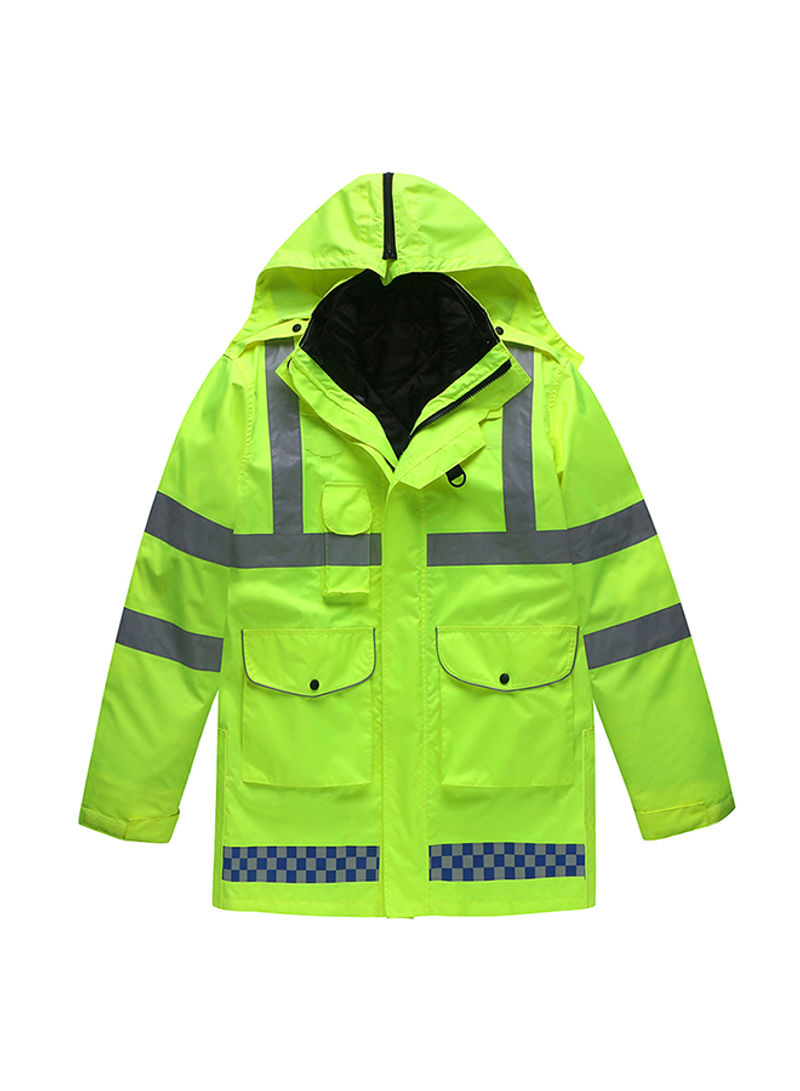 5-In-1 Waterproof Reflective Safety Rain Jacket With Cotton Detachable Down Hood Fluorescent yellow 3XL