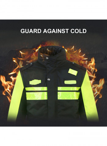 5-In-1 Waterproof Reflective Safety Rain Jacket With Cotton Detachable Down Hood Fluorescent yellow XL