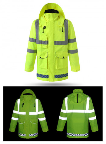 5-In-1 Waterproof Reflective Safety Rain Jacket With Cotton Detachable Down Hood Fluorescent yellow XL