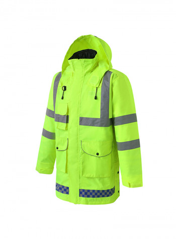 5-In-1 Waterproof Reflective Safety Rain Jacket With Cotton Detachable Down Hood Fluorescent yellow 2XL