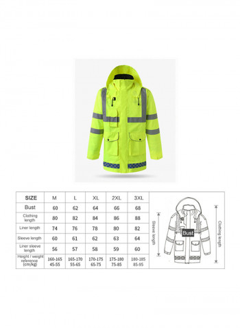5-In-1 Waterproof Reflective Safety Rain Jacket With Cotton Detachable Down Hood Fluorescent yellow 4XL