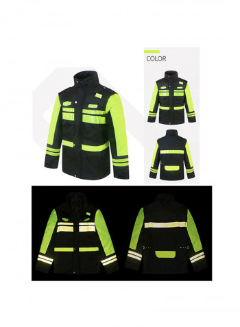 5-In-1 Waterproof Reflective Safety Rain Jacket With Cotton Detachable Down Hood Fluorescent yellow L