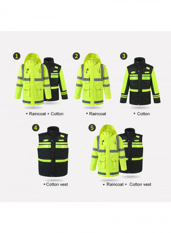 5-In-1 Waterproof Reflective Safety Rain Jacket With Cotton Detachable Down Hood Fluorescent yellow L