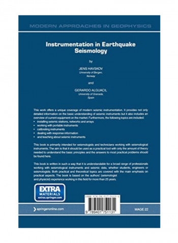 Instrumentation In Earthquake Seismology (Modern Approaches In Geophysics) Paperback