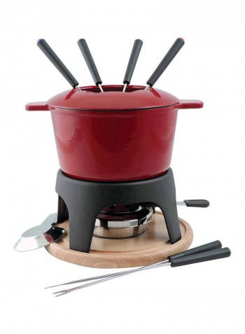 11-Piece Iron Fondue Set Red/Black 1.6Quart