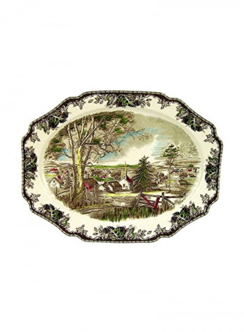 20-Piece Friendly Village Painted Turkey Platters White/Green/Grey 19.5inch