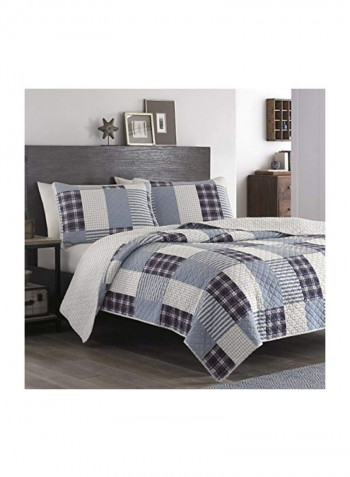 3-Piece Reversible Plaid Quilt Set Grey/Beige/Black King