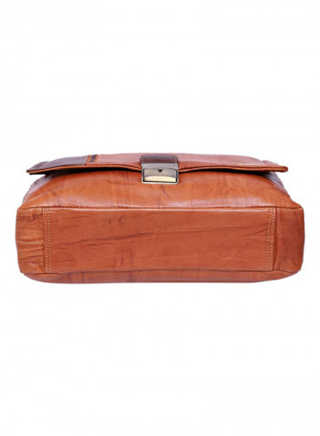 Leather Stitch Detailed Messenger Bag Brown