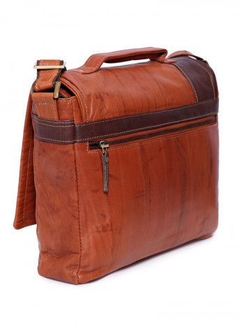 Leather Stitch Detailed Messenger Bag Brown