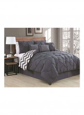 7-Piece Pleat Comforter Set Polyester Charcoal Queen