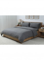3-Piece Belgian Flax Duvet Cover Fabric Grey 220x230cm
