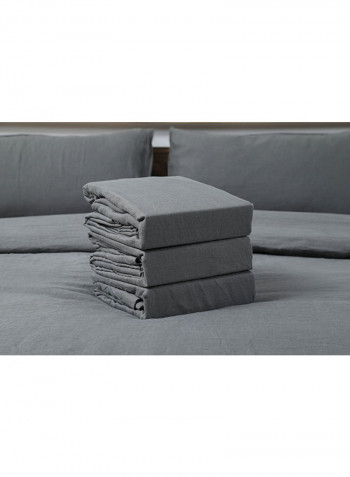 3-Piece Belgian Flax Duvet Cover Fabric Grey 220x230cm