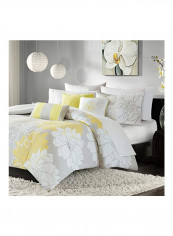 6-Piece Printed Duvet Cover Set Grey/White/Yellow King