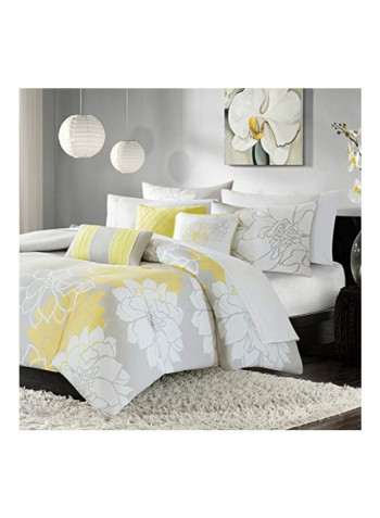 6-Piece Printed Duvet Cover Set Grey/White/Yellow King