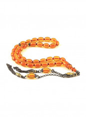 Amber Bakelite Prayer Beads with Sterling Silver Components
