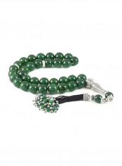 Green Agate Prayer Beads with Sterling Silver Components