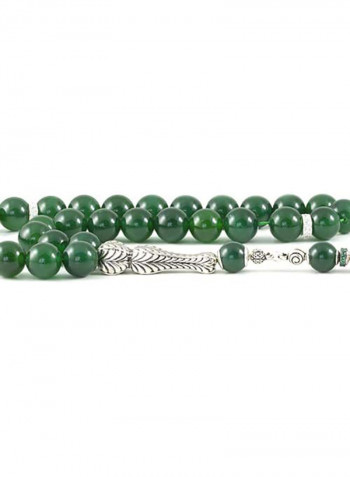 Green Agate Prayer Beads with Sterling Silver Components