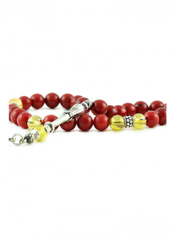Coral Prayer Beads With Sterling Silver Components