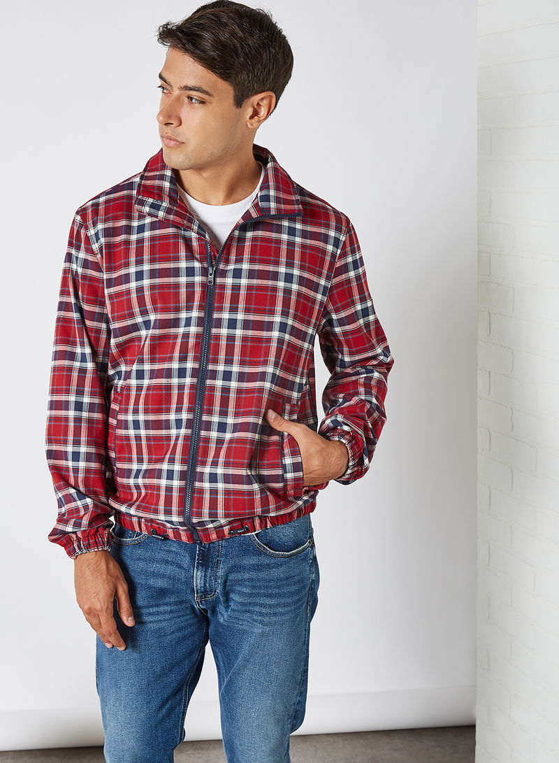 Plaid Logo Embroidered Jacket Wine Red/Blue