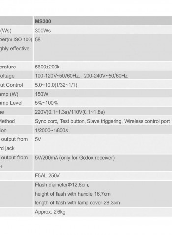 MS300 Studio Flash Strobe Light Monolight Black