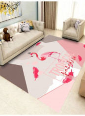 Flamingos Pattern Floor Mat Pink/Brown 140 x 200cm
