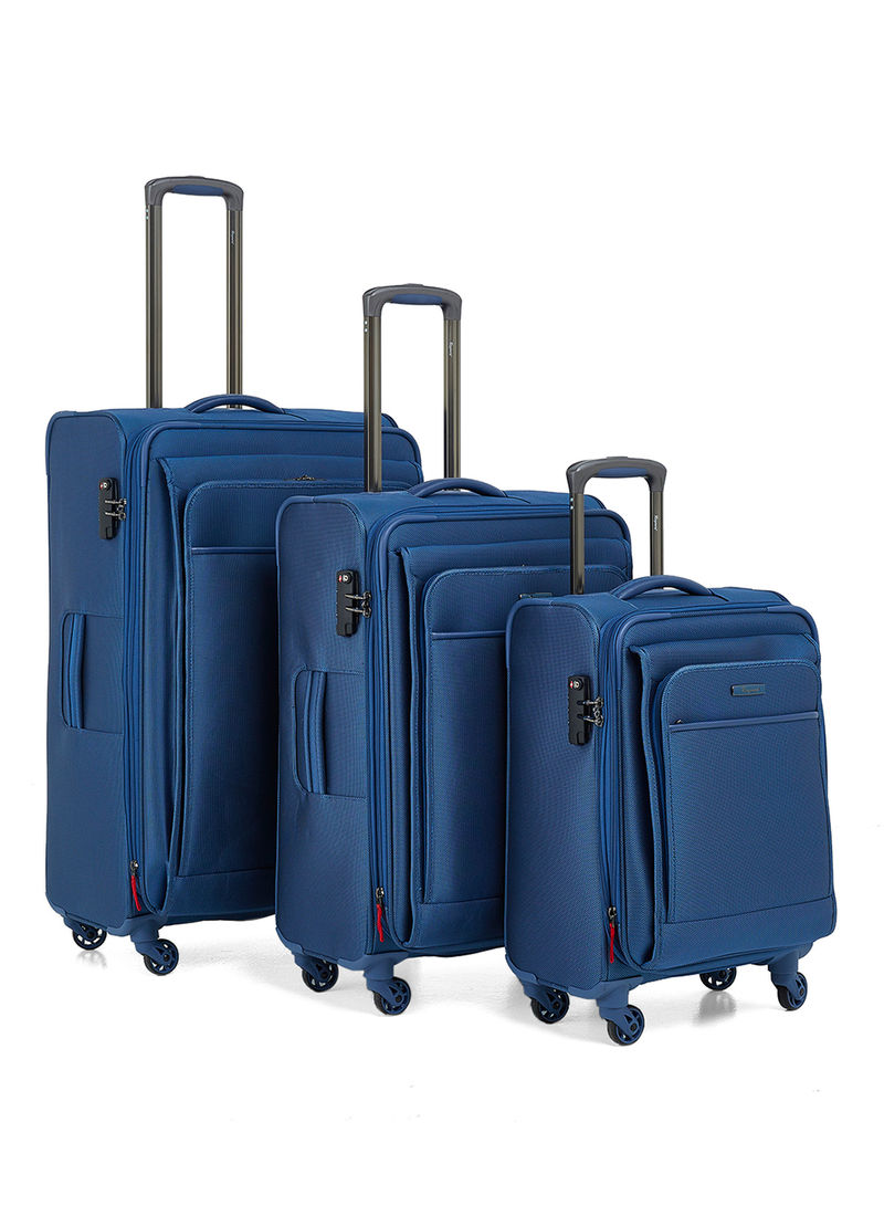 Softside 3 Piece Luggage Trolley Set Blue