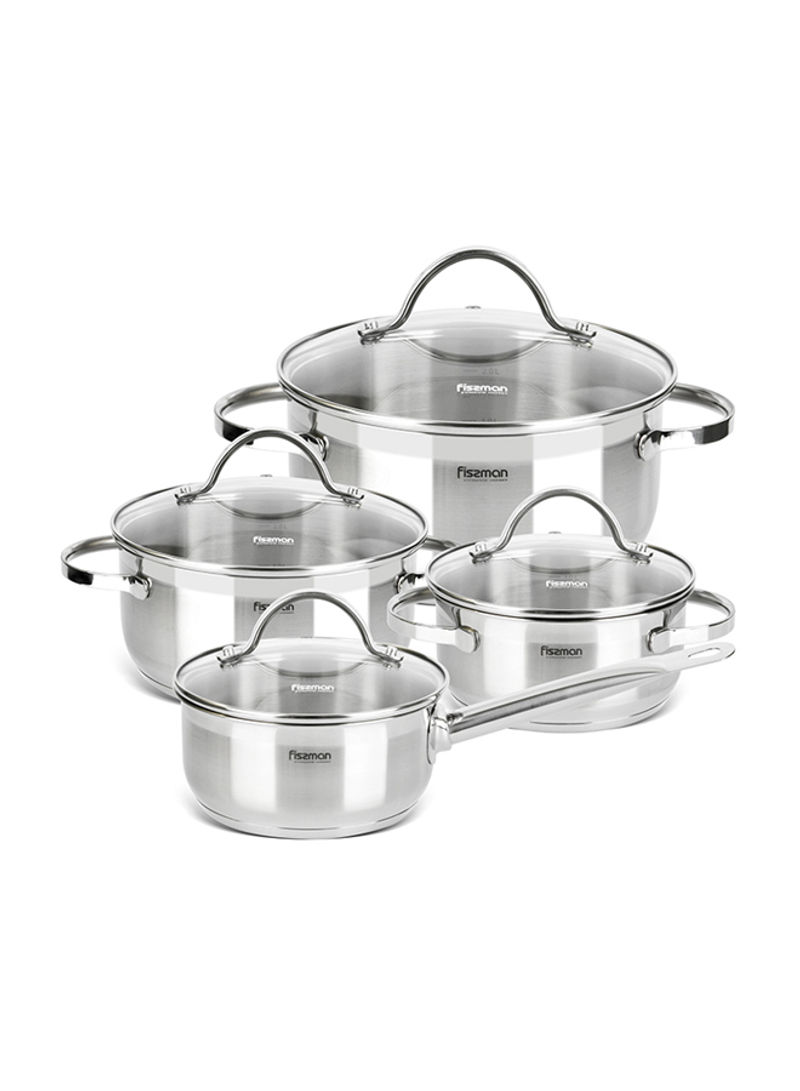 8-Piece Gabriela Cookware Set With Lid Silver/Clear 26х19centimeter
