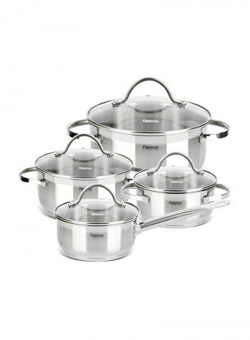 8-Piece Gabriela Cookware Set With Lid Silver/Clear 26х19centimeter