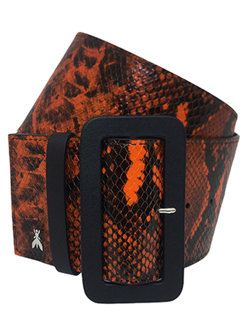 Printed Leather Belt Orange Python/Black