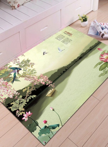 Home Rug Chinese Style Lake Landscape Print Non-Slip Living Room Bedroom Floor Mat Green 120*160(W*L)cmcm