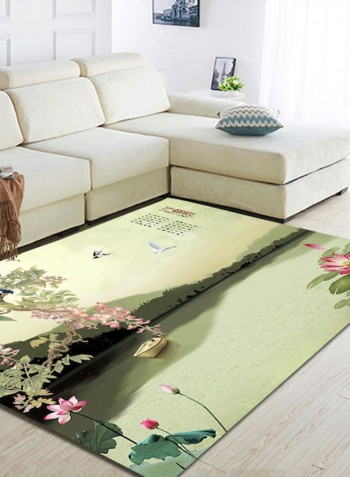 Home Rug Chinese Style Lake Landscape Print Non-Slip Living Room Bedroom Floor Mat Green 120*160(W*L)cmcm