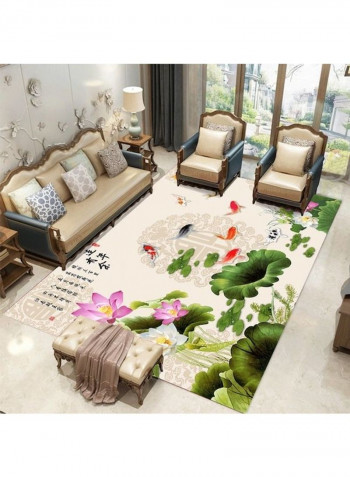 Home Rug Chinese Style Lotus Flower And Fish Non-Slip Living Room Bedroom Floor Mat Green 120*160(W*L)cmcm