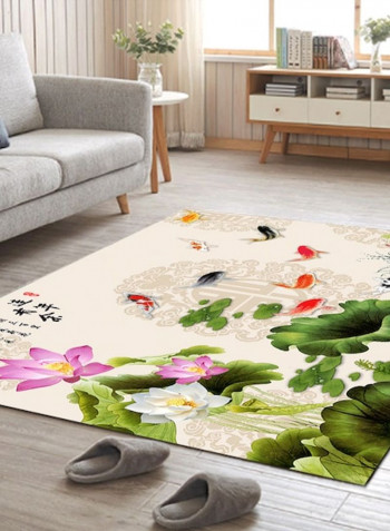 Home Rug Chinese Style Lotus Flower And Fish Non-Slip Living Room Bedroom Floor Mat Green 120*160(W*L)cmcm