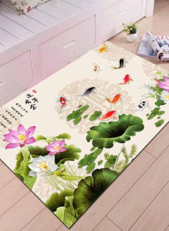 Home Rug Chinese Style Lotus Flower And Fish Non-Slip Living Room Bedroom Floor Mat Green 120*160(W*L)cmcm