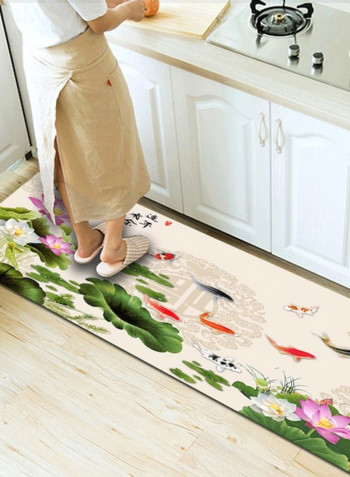 Home Rug Chinese Style Lotus Flower And Fish Non-Slip Living Room Bedroom Floor Mat Green 120*160(W*L)cmcm