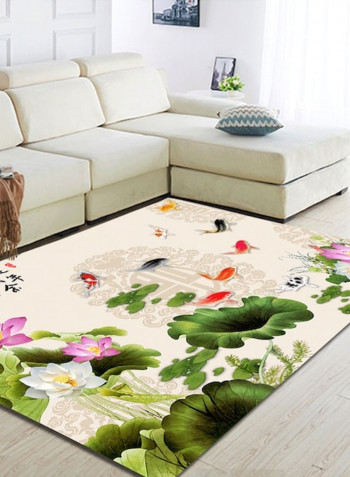 Home Rug Chinese Style Lotus Flower And Fish Non-Slip Living Room Bedroom Floor Mat Green 120*160(W*L)cmcm