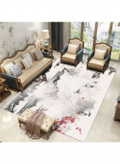 Home Rug Chinese Style Ink And Wash Print Non-Slip Living Room Bedroom Floor Mat Grey 120*160(W*L)cmcm