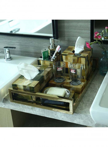 Rectangular Bath Tray With Horn Stripes Gold/Black/Brown 18.5x13x3.1inch